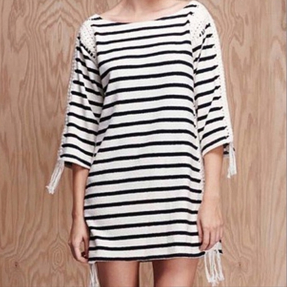 Anthropologie Pepin Crochet Nautical Boho Striped Mini Dress